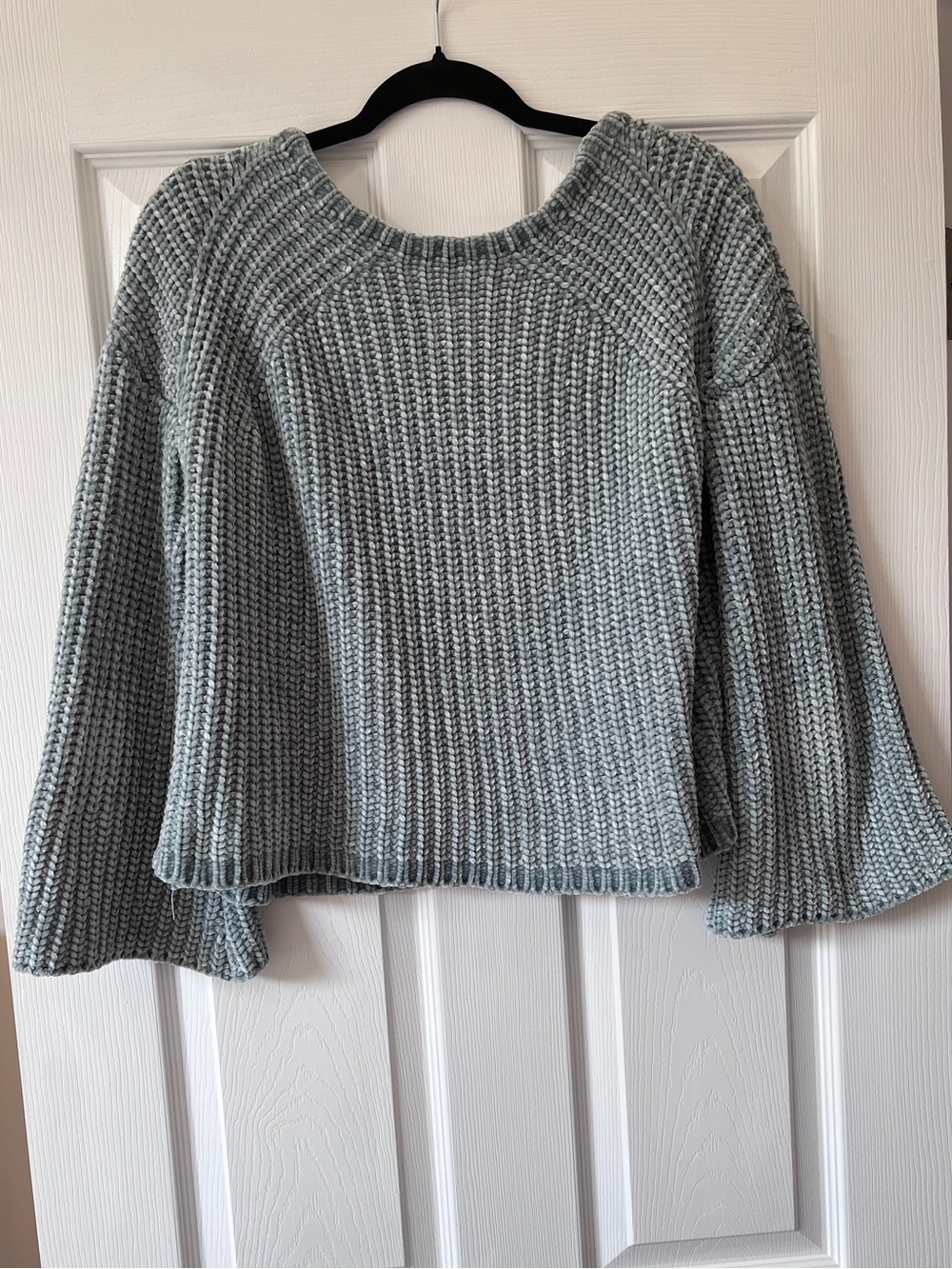 Anthropologie Light Blue Chunky Chenille Bell Sleeve Crewneck Sweater